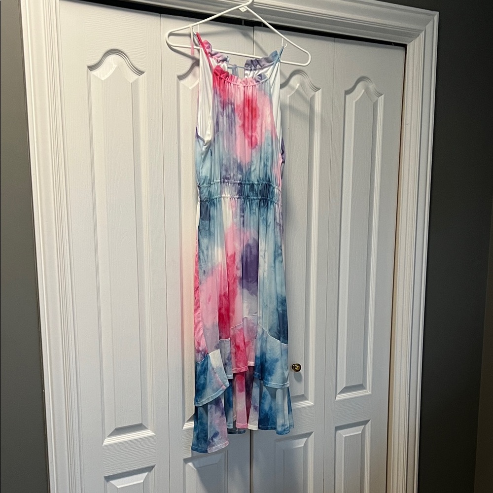 Sage Girls' Pink Blue Purple Tie-Dye Halter Midi Dress